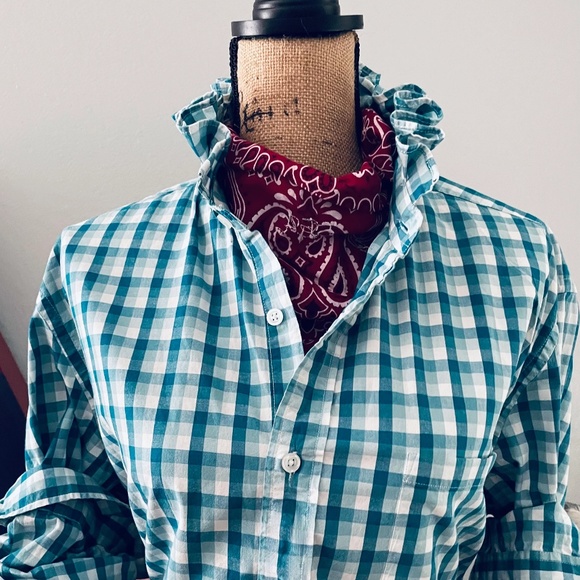 Mens Reworked Shirt Ruffle Collar Long Sleeve Button Down Light Weight Shirt - Picture 2 of 6